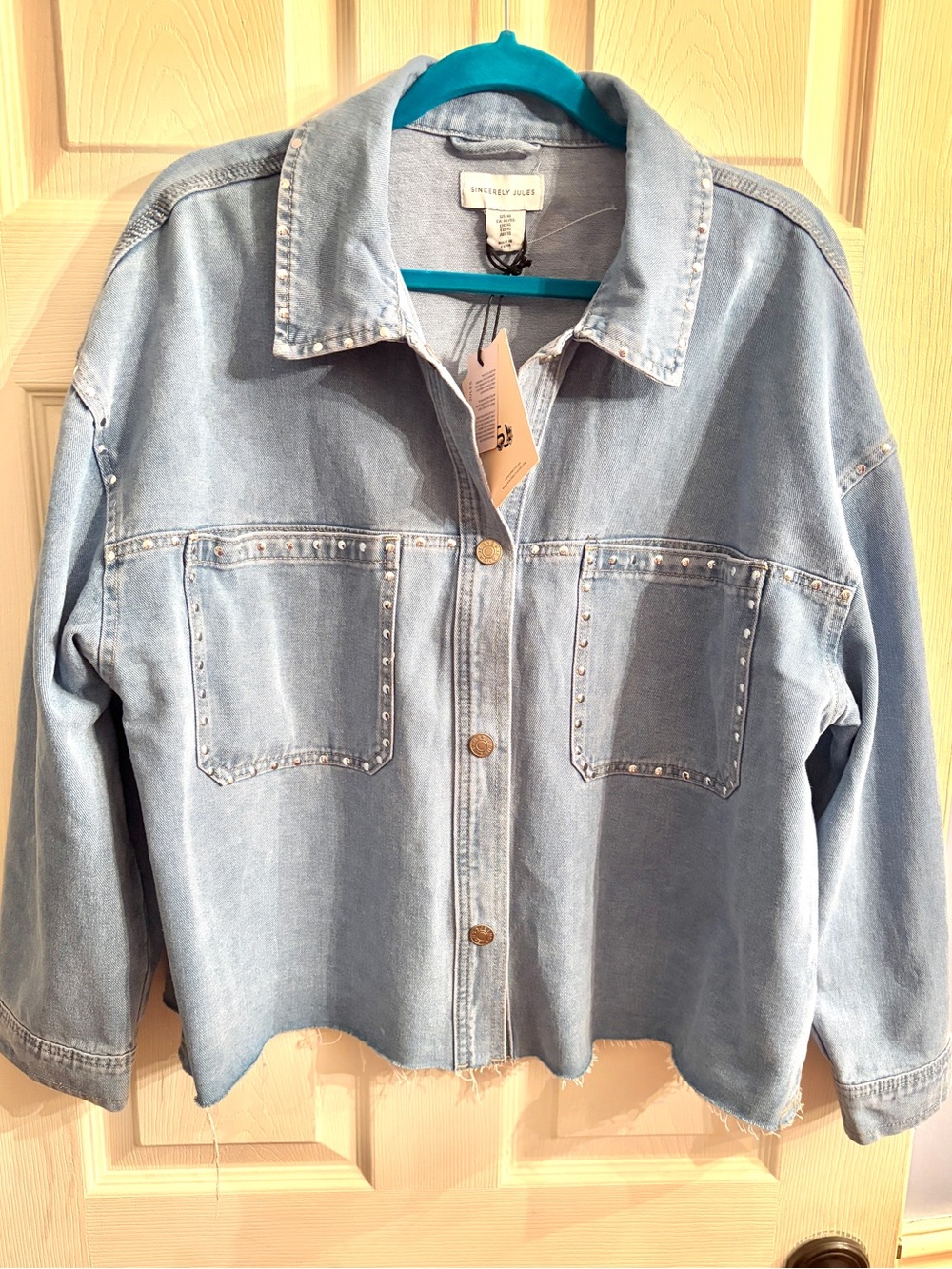 Sincerely Jules Light Blue Denim Jacket with Studs Throughout